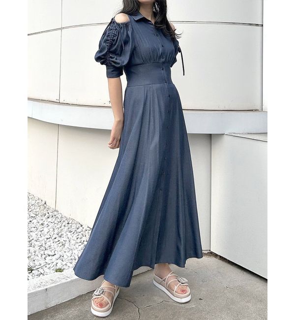 MERCURYDUO「オープンショルダーシャツワンピース」|ワンピース|