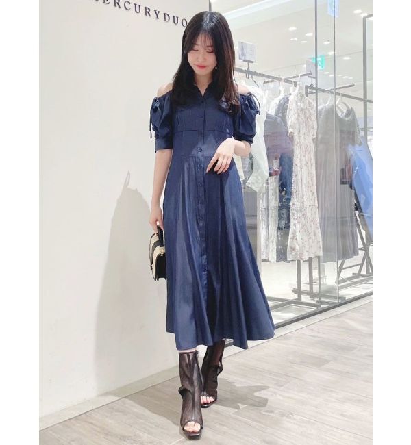 MERCURYDUO「オープンショルダーシャツワンピース」|ワンピース|