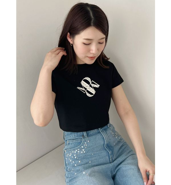 MERCURYDUO「クロップドパールロゴTシャツ」|Tシャツ・カットソー|