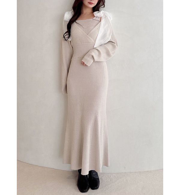 MERCURYDUO「2WAYショルダーリボンマーメイドニットワンピース」|ワンピース|アイボリー