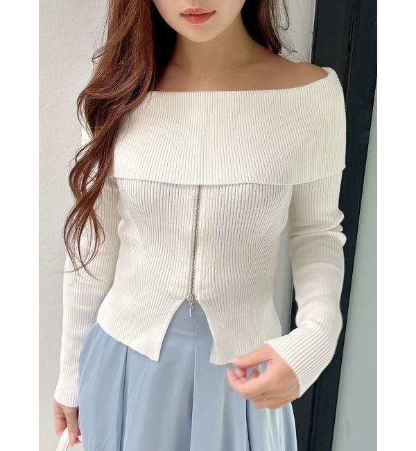 MERCURYDUO「2WAYオフショルZIPロングスリーブニット」|ニット・セーター|