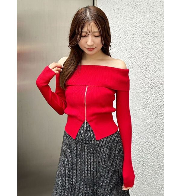 MERCURYDUO「2WAYオフショルZIPロングスリーブニット」|ニット・セーター|