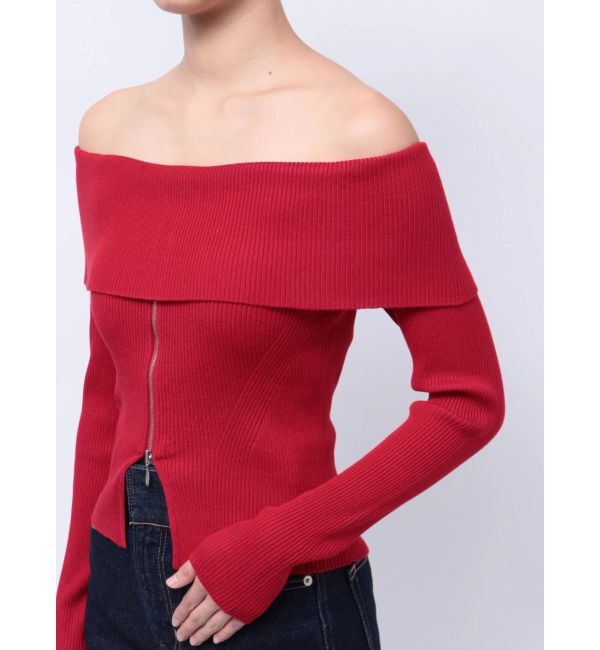 MERCURYDUO「2WAYオフショルZIPロングスリーブニット」|ニット・セーター|