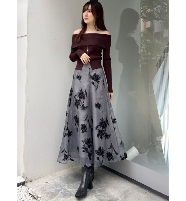 MERCURYDUO「2WAYオフショルZIPロングスリーブニット」|ニット・セーター|