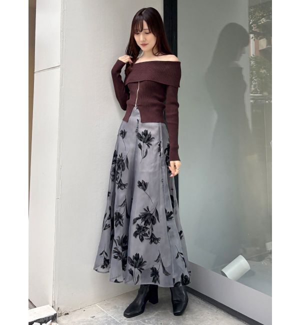 MERCURYDUO「2WAYオフショルZIPロングスリーブニット」|ニット・セーター|