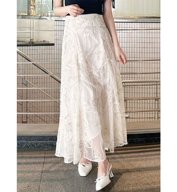 MERCURYDUO「エンブロイダリースカート」|スカート|アイボリー