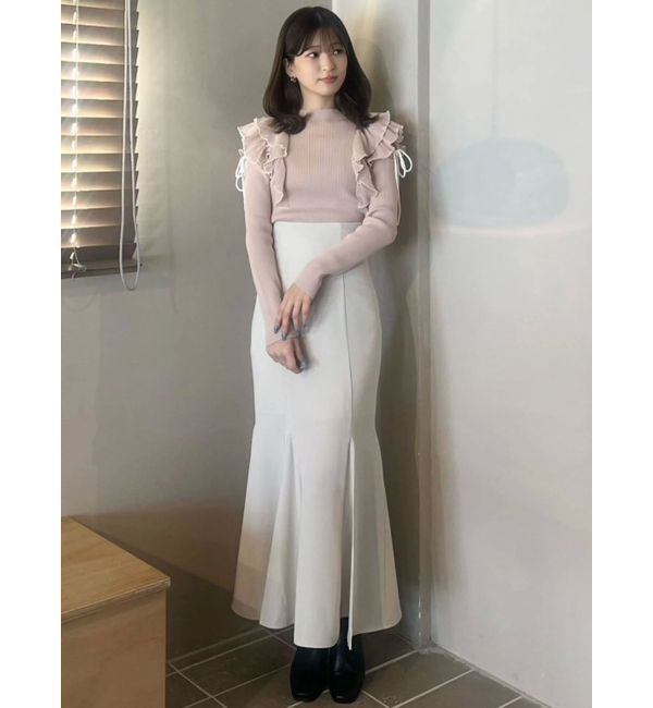 MERCURYDUO「異素材プリーツラッフルリブニット」|ニット・セーター|