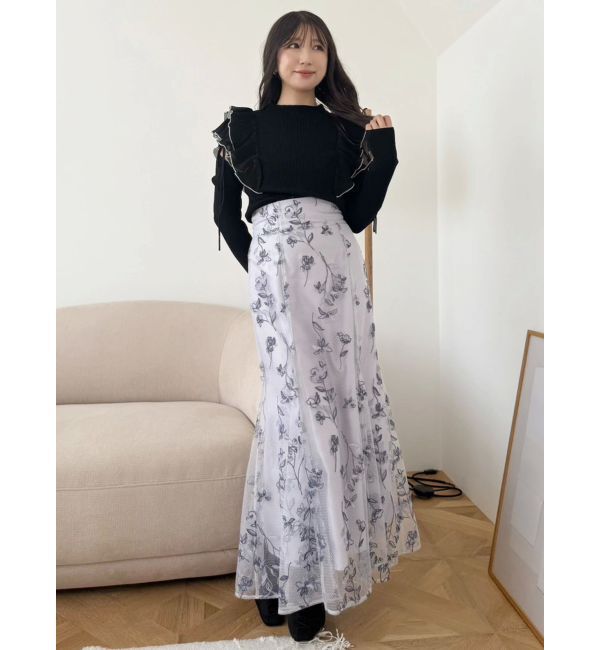 MERCURYDUO「異素材プリーツラッフルリブニット」|ニット・セーター|