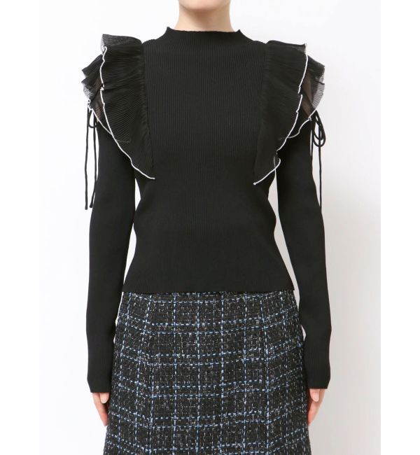 MERCURYDUO「異素材プリーツラッフルリブニット」|ニット・セーター|