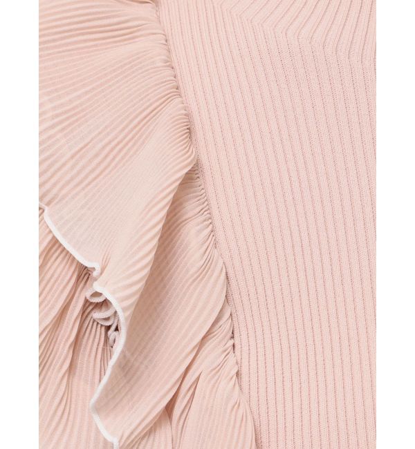 MERCURYDUO「異素材プリーツラッフルリブニット」|ニット・セーター|