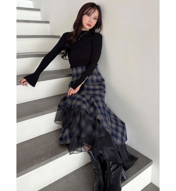 MERCURYDUO「フレアスリーブハイネックリブニット」|ニット・セーター|