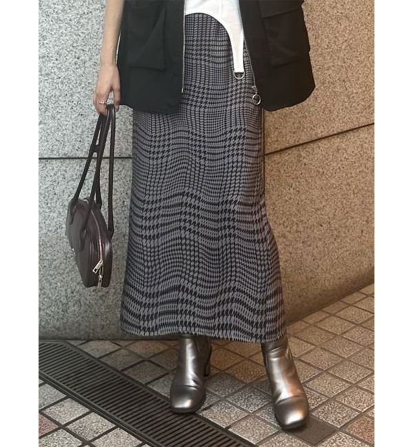 MURUA「ウェーブチェックナロースカート」|タイト|グレー