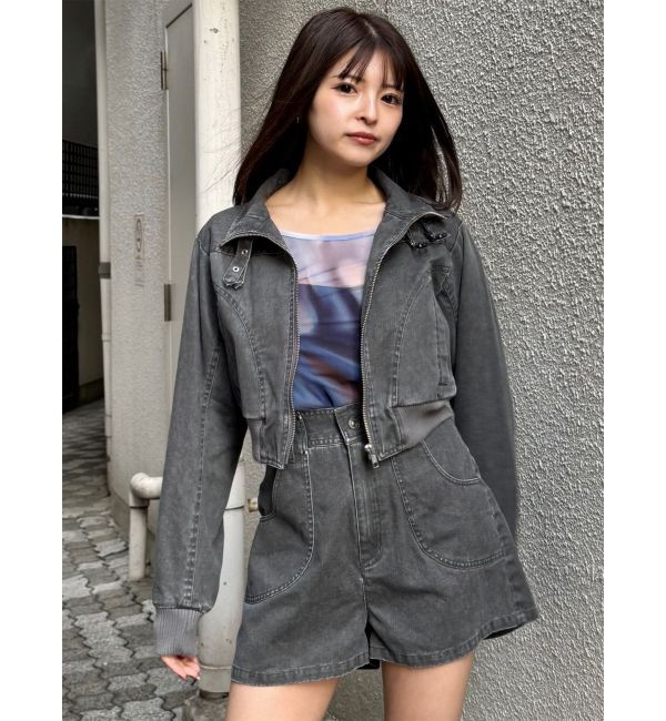 MURUA「ウォッシュスタンドネックショートブルゾン【セットアップ着用可】」|ブルゾン・スタジャン|