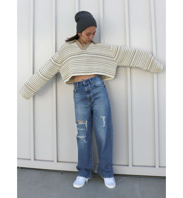 Ungrid「襟ショートボーダーニット」|ニット・セーター|