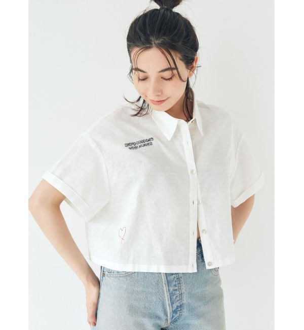 Ungrid「刺繍ハーフスリーブシャツ」|シャツ・ブラウス|オフホワイト