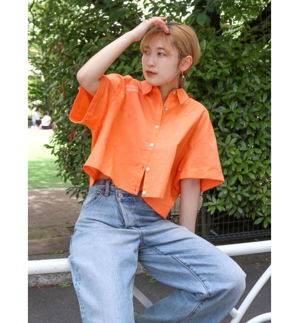 Ungrid「刺繍ハーフスリーブシャツ」|シャツ・ブラウス|オレンジ