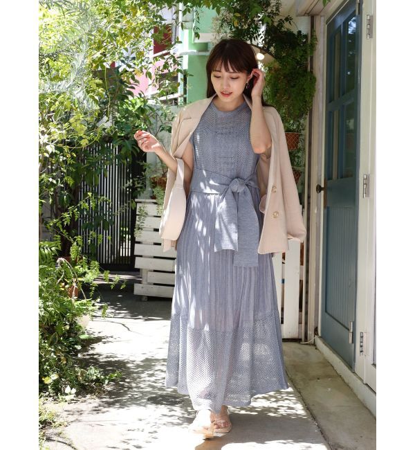 LAGUNAMOON「ストライプメッシュニットワンピース」|ワンピース|