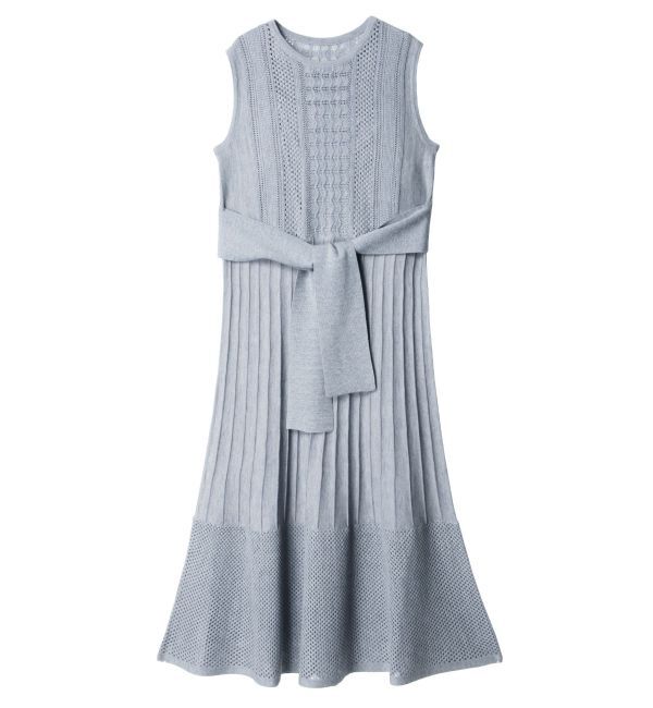 LAGUNAMOON「ストライプメッシュニットワンピース」|ワンピース|ブルー