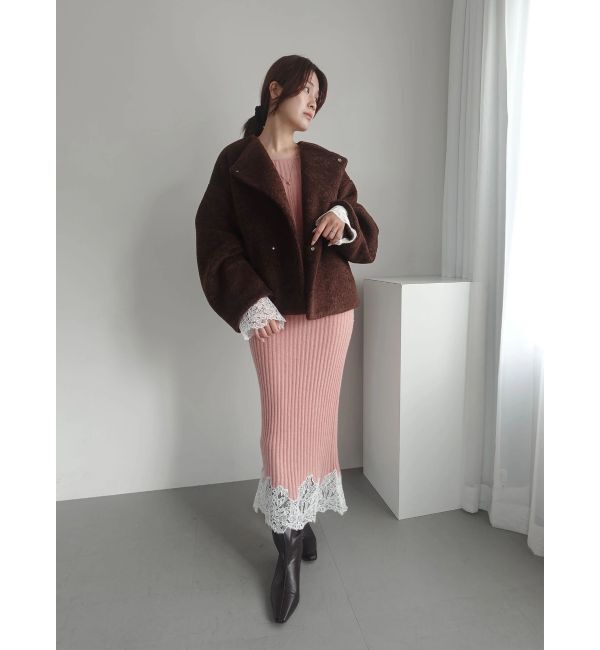 LAGUNAMOON「レースドッキングリブニットワンピース」|ワンピース|