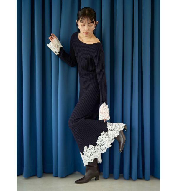 LAGUNAMOON「レースドッキングリブニットワンピース」|ワンピース|