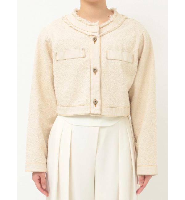 LAGUNAMOON「ツイードライクノーカラーデニムジャケット」|デニムジャケット|