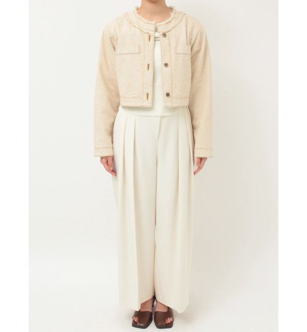 LAGUNAMOON「ツイードライクノーカラーデニムジャケット」|デニムジャケット|