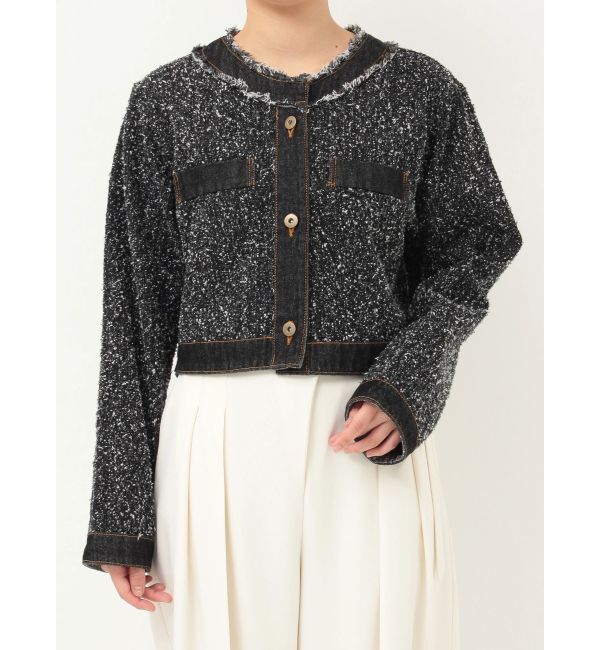 LAGUNAMOON「ツイードライクノーカラーデニムジャケット」|デニムジャケット|