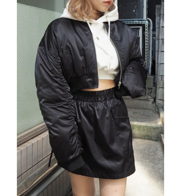 EVRIS「サテンショートMA-1【セットアップ着用可能】」|ブルゾン・スタジャン|ブラック