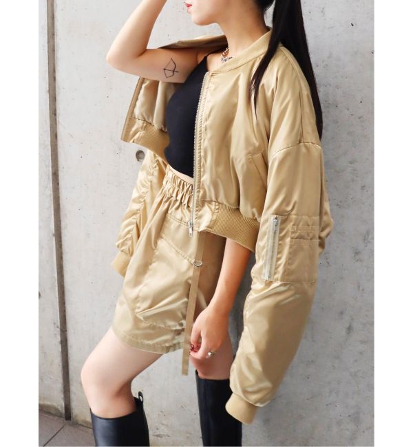 EVRIS「サテンショートMA-1【セットアップ着用可能】」|ブルゾン・スタジャン|ベージュ