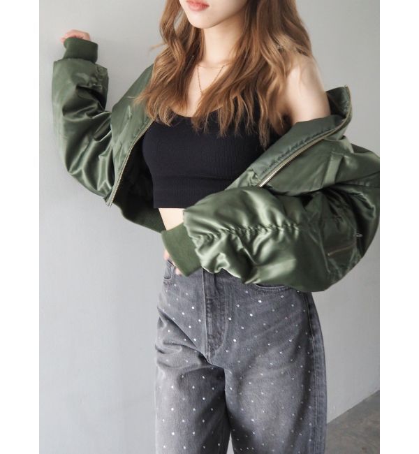 EVRIS「サテンショートMA-1【セットアップ着用可能】」|ブルゾン・スタジャン|カーキ