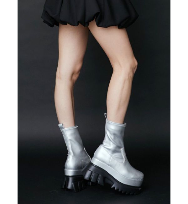 EVRIS「プラットフォームショートブーツ」|ショートブーツ|シルバー