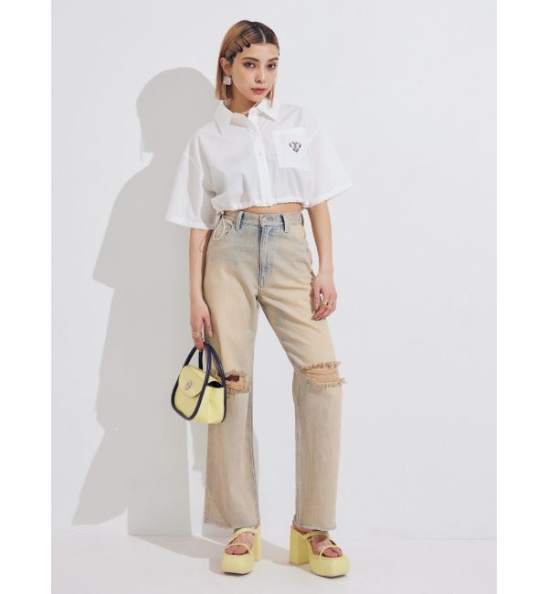 EVRIS「ダメージワイドヴィンテージライクデニムパンツ」|デニム|