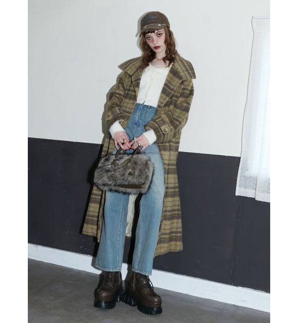 EVRIS「スタンドカラーロングコート」|チェスターコート|イエロー