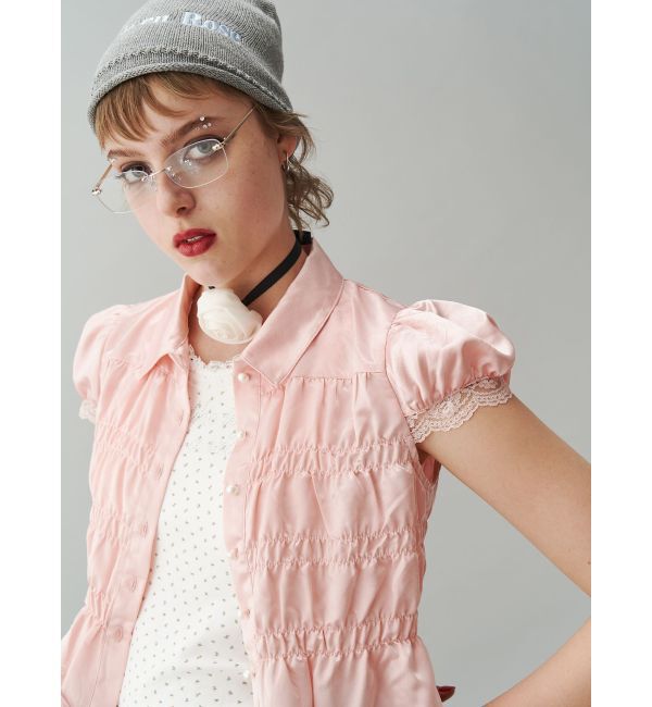 jouetie「サテンギャザーブラウス」|シャツ・ブラウス|ピンク