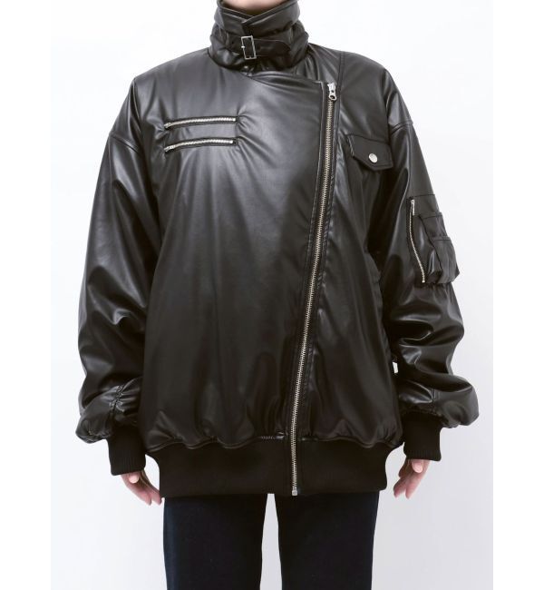 jouetie「フェイクレザーライダースMA-1ジャケット」|ブルゾン・スタジャン|