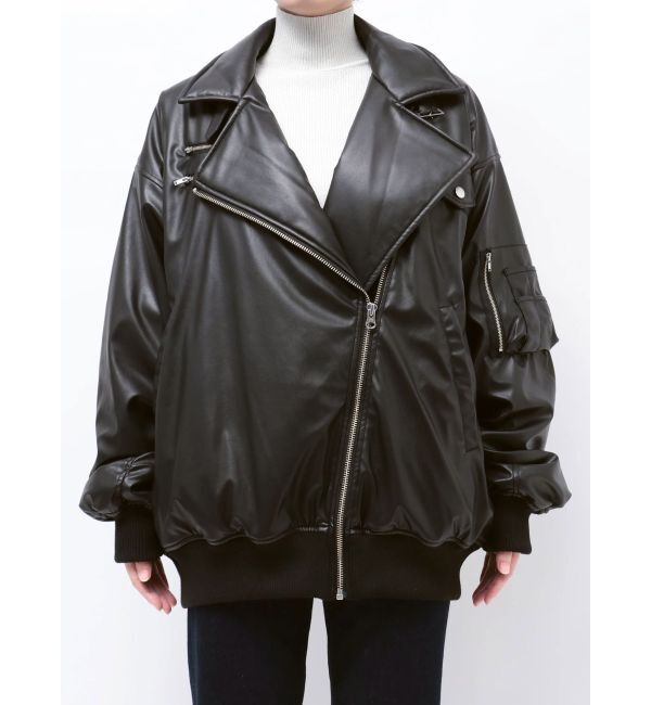 jouetie「フェイクレザーライダースMA-1ジャケット」|ブルゾン・スタジャン|