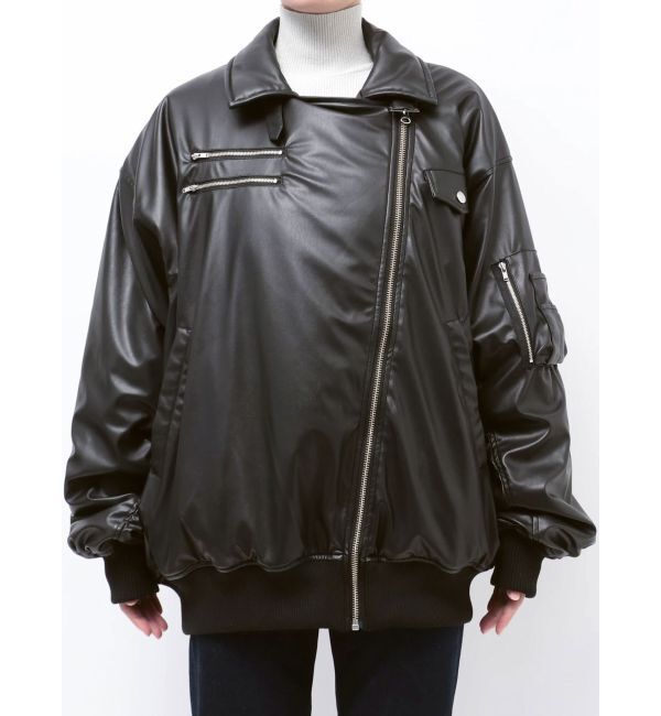 jouetie「フェイクレザーライダースMA-1ジャケット」|ブルゾン・スタジャン|
