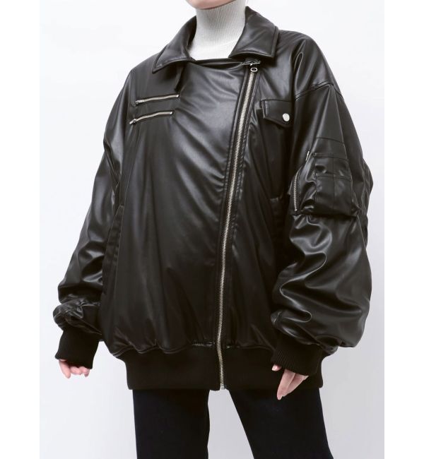 jouetie「フェイクレザーライダースMA-1ジャケット」|ブルゾン・スタジャン|