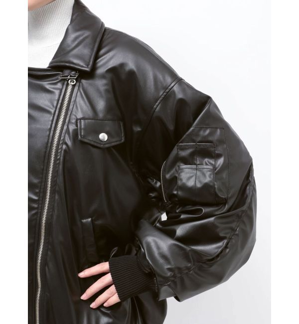 jouetie「フェイクレザーライダースMA-1ジャケット」|ブルゾン・スタジャン|