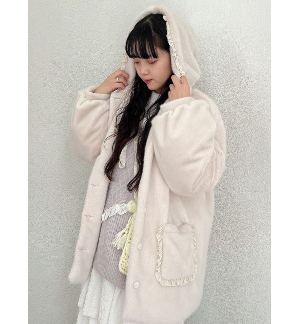 merry jenny「フリルフードフェイクファージャケット」|その他|アイボリー