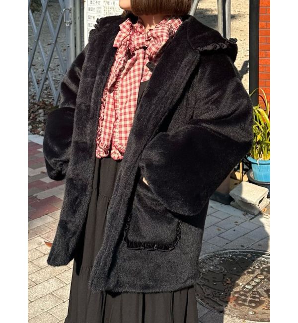 merry jenny「フリルフードフェイクファージャケット」|その他|ブラック