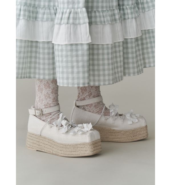 merry jenny「ribbon balletジュートウェッジサンダル」|サンダル|