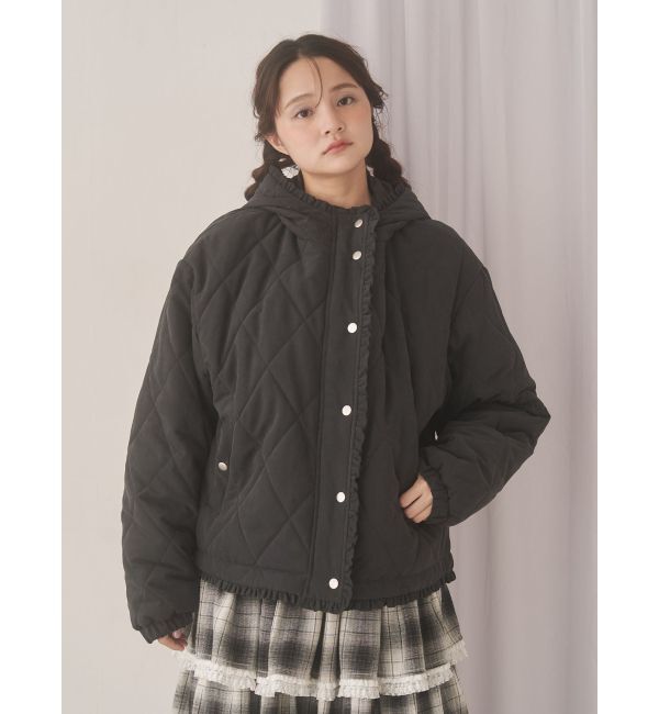 merry jenny「フリルキルティングフードジャケット」|ダウン|