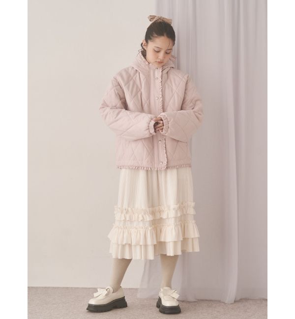 merry jenny「フリルキルティングフードジャケット」|ダウン|