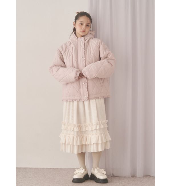 merry jenny「フリルキルティングフードジャケット」|ダウン|