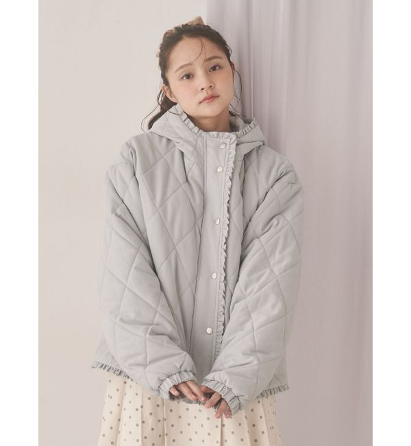 merry jenny「フリルキルティングフードジャケット」|ダウン|