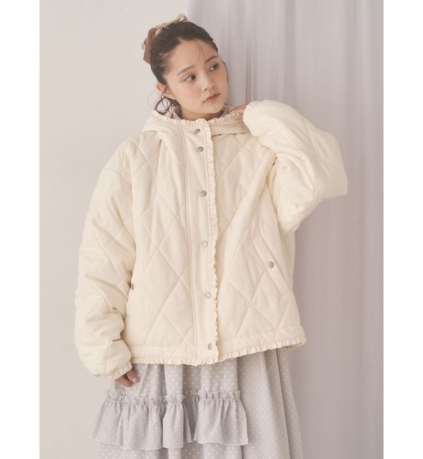 merry jenny「フリルキルティングフードジャケット」|ダウン|