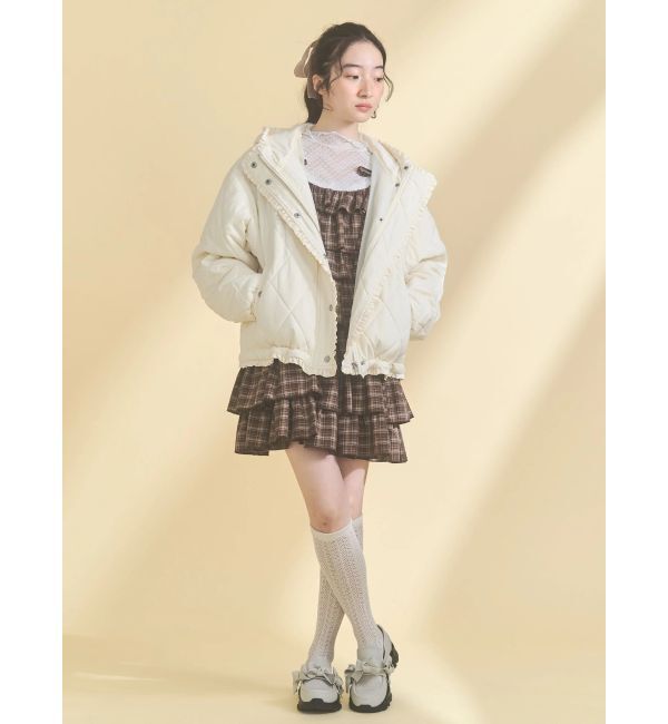 merry jenny「フリルキルティングフードジャケット」|ダウン|