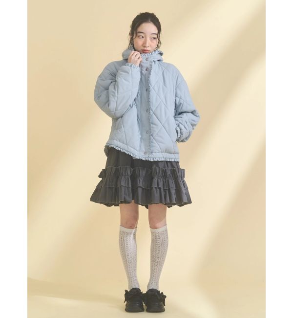merry jenny「フリルキルティングフードジャケット」|ダウン|