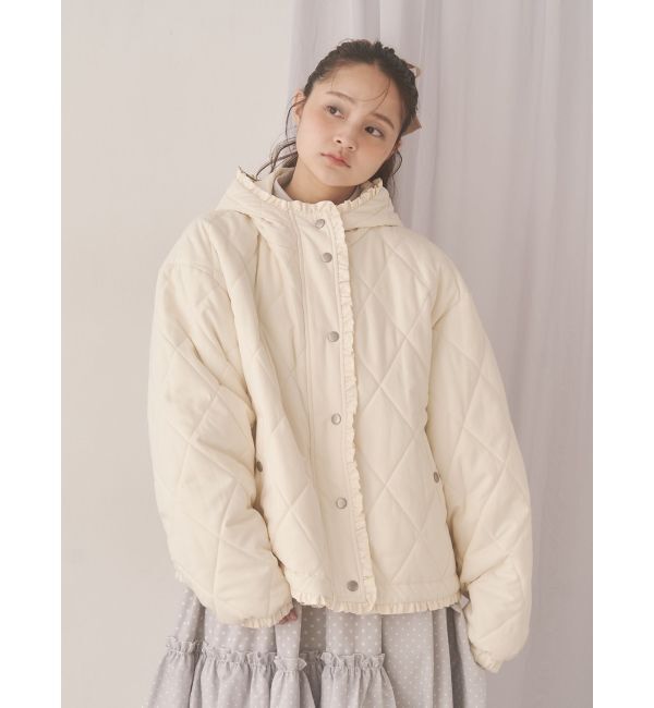 merry jenny「フリルキルティングフードジャケット」|ダウン|